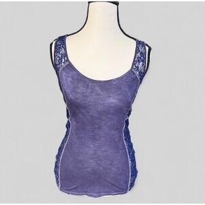Blue Daytrip Tank with‎ Sheer Lace and Sequin Details